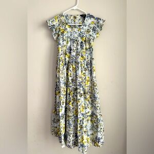 Banana Republic White Floral Print Maxi Dress with Yellow & Blue Accents
